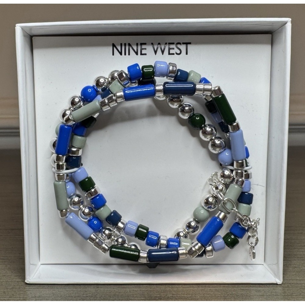Womens Nine West Blue Beaded Stretch Bracelet Set of 3 Fashion Jewelry